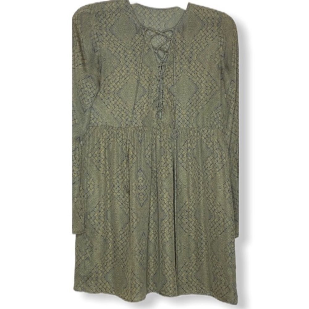 Lace Up Tunic Dress Top Green
